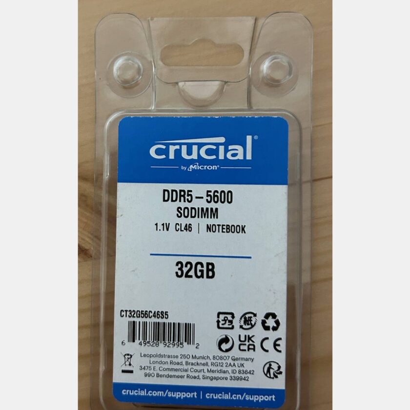Crucial 32 GB DDR5-5600 SODIMM – NOV, v originalni embalaži CT32G56C46S5