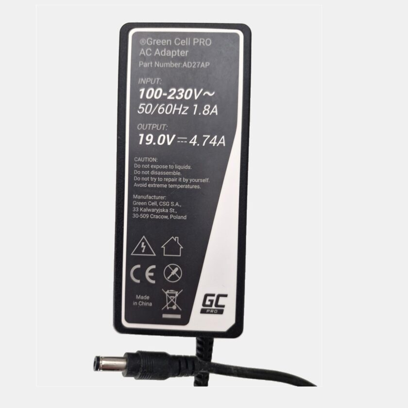 Green Cell PRO napajalnik za prenosnik 90 W, 19 V 4,74 A, 5,5 × 2,5 mm (AD27AP)